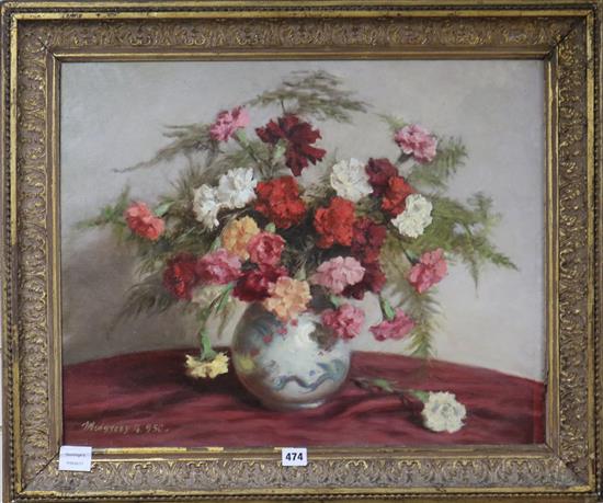 P. Medgycsy Still life of flowers in a Chinese vase 50 x 62cm
